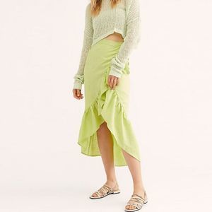 Leelanau GLEN ARBOR SKIRT lime green linen ruffle wrap skirt